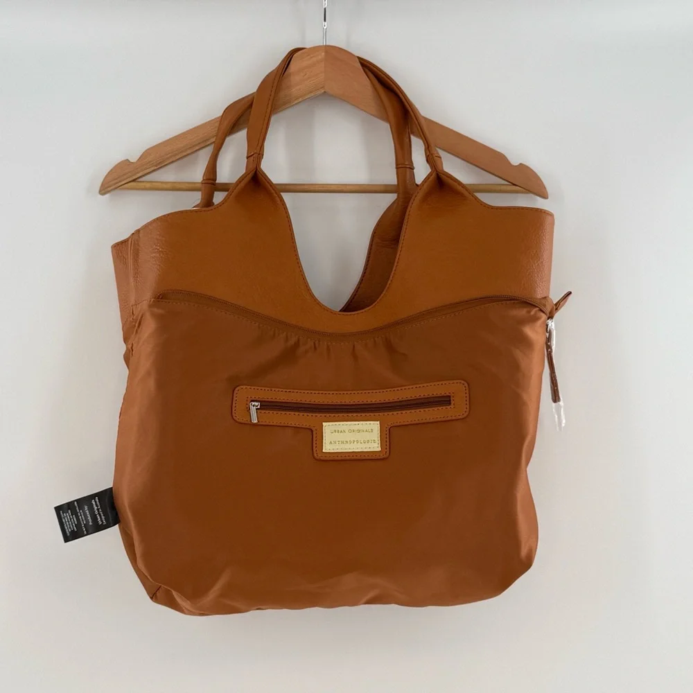 NWT Anthropologie Urban Originals Vegan Royal Buckle Slouchy Tote Golden Tan - Picture 5 of 10